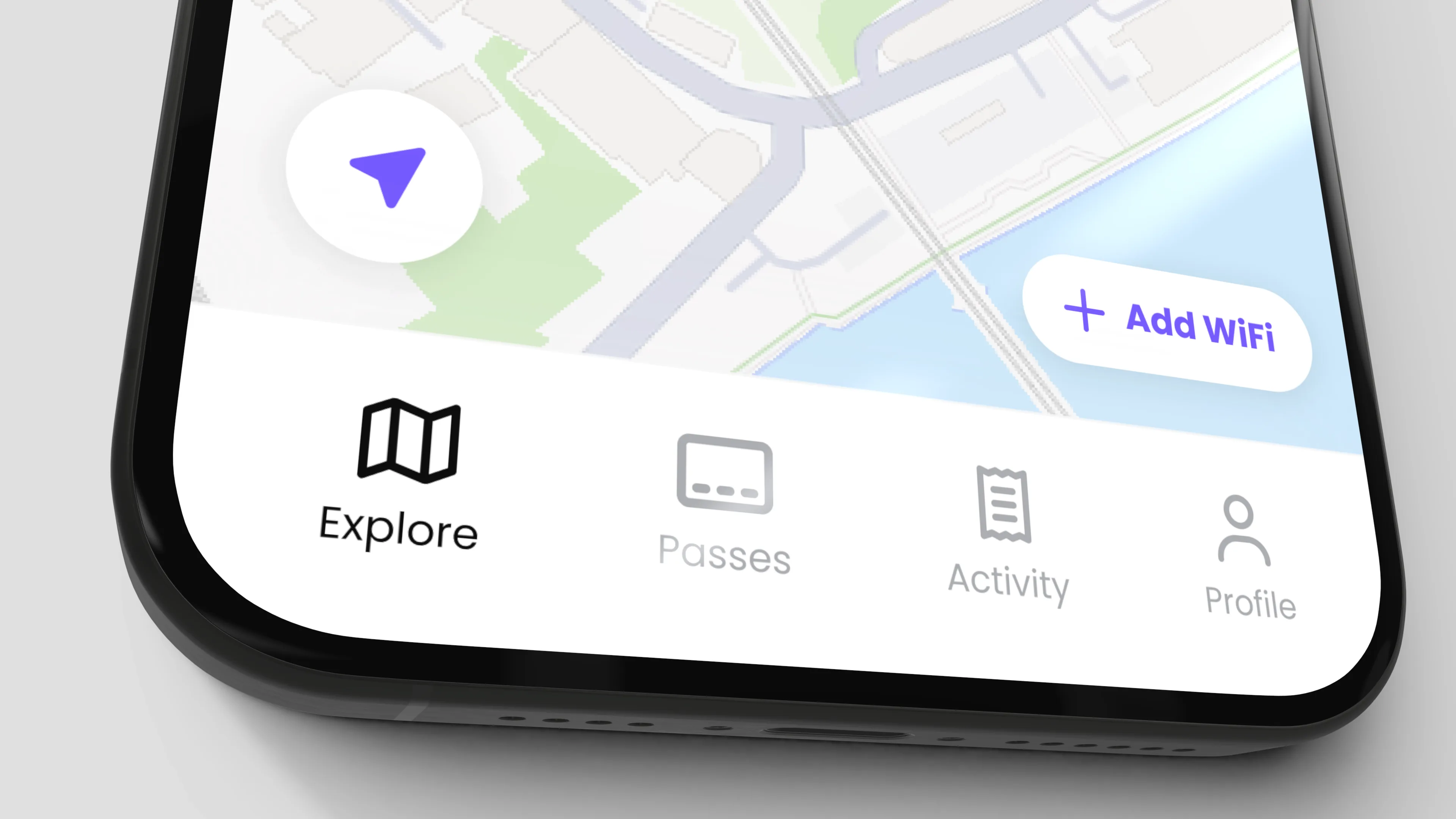 The ConneX app on a phone, showing the venue map and the tab bar